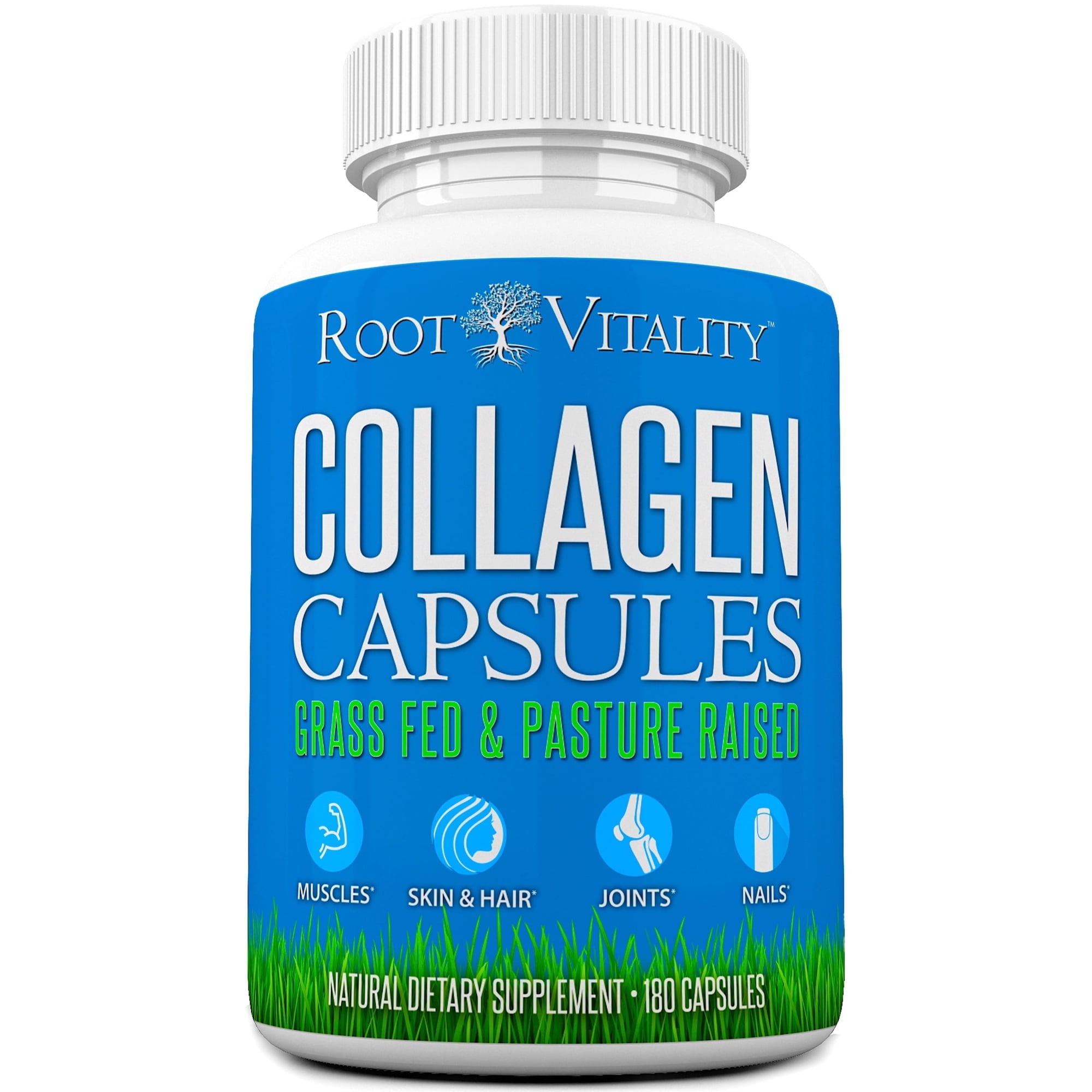 Root Vitality Collagen Peptides Pills and Supplements for Hair, Skin, Nails & Joints, Women & Men of All Ages, 180 Pills