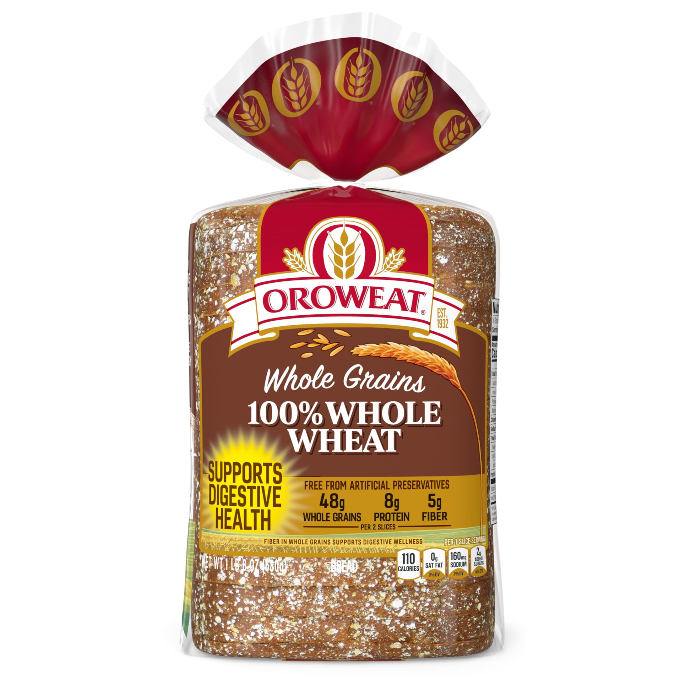 Oroweat Whole Wheat Bread, 24 oz, Wheat Bread, Bag