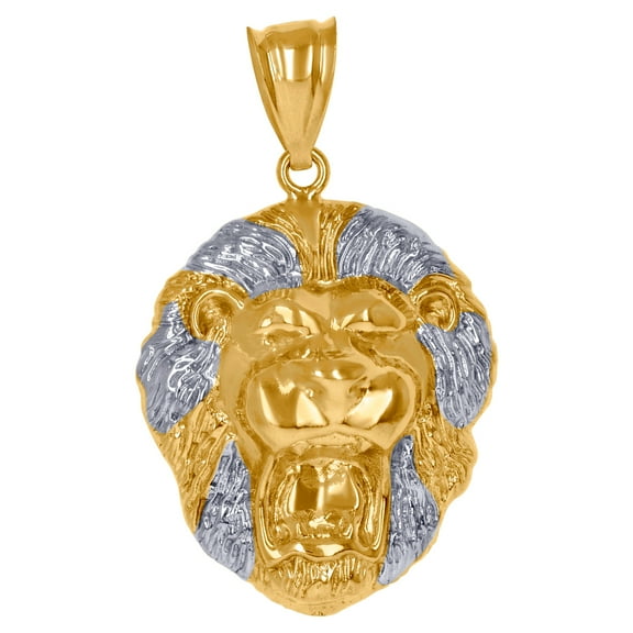 10k Gold Two-tone Dc Mens Lion Head Height 40mm X Width 24.6mm Animal Charm Pendant Necklace for Men