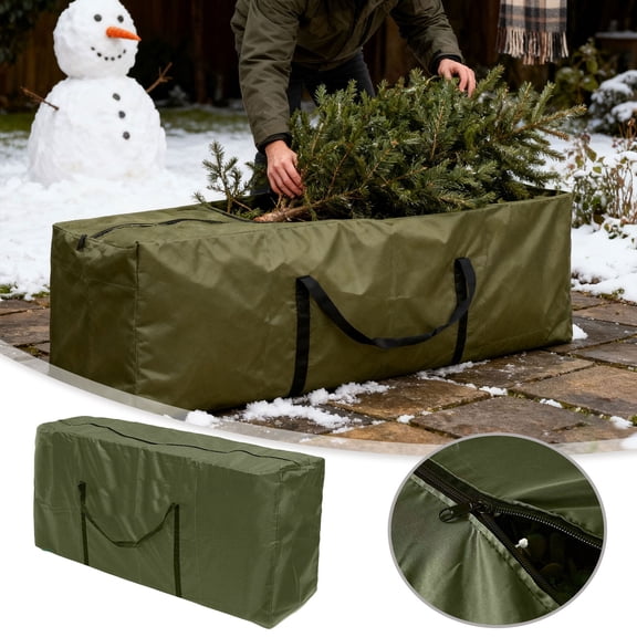 Christmas Tree Storage Bag Heavy Duty 900D Oxford Fabric with Reinforced Handles and Dual Zippers Wide Opening Extra Large Storage Container for Trees and Decorations (Green,48.03X21.65X15.35 Inch)