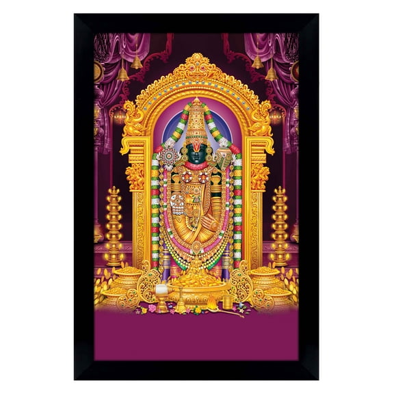 IBA Indianbeautifulart Lord Venkateshwara Picture Frame Religious Poster Black Wall Frame Deity Photo Frame Wall Decor For Home/ Office/ Temple-6 x 8 Inches