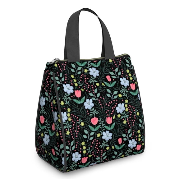 Pioneer Flower Floral Print Pattern Insulated Lunch Bag for Women & Adults,Large Portable Soft Cooler Lunch Bag,Thermal Food Storage Tote with Pearl Cotton,8.66L,8.75x5.75x9.5 Inch