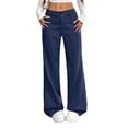 thumbnail image 2 of ClodeEU Women's Striped Mid Rise Wide Leg Flare Pants,Casual Suit Trousers with Pockets Blue,Women's Plus S, 2 of 7