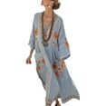 thumbnail image 4 of HOMBOM Womens Dresses Summer with Pockets Long Dress Boho Casual Striped 3/4 Sleeve Sky Blue V Neck A-Line Dress for Women Moomoo, 4 of 4