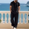 thumbnail image 2 of Miluxas Men's 2 Piece Linen Shirts with Hoodie Suit Long Sleeve Pants Set Casual Drawstring Daily Wear Black XL(XL), 2 of 9