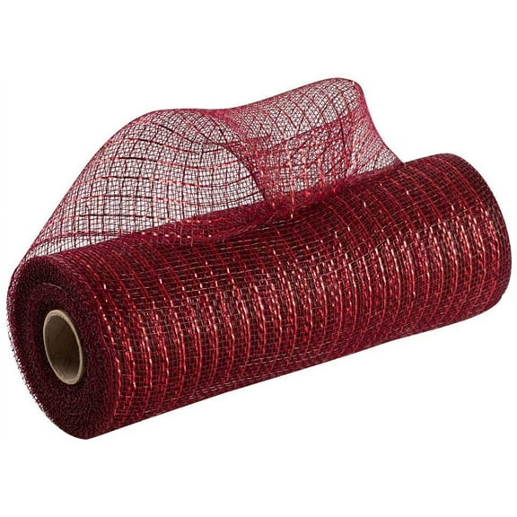 Metallic Burgundy Deco Mesh Decor - 10" x 10 Yards, Valentine's Day, Christmas Ribbon Roll, Wreath