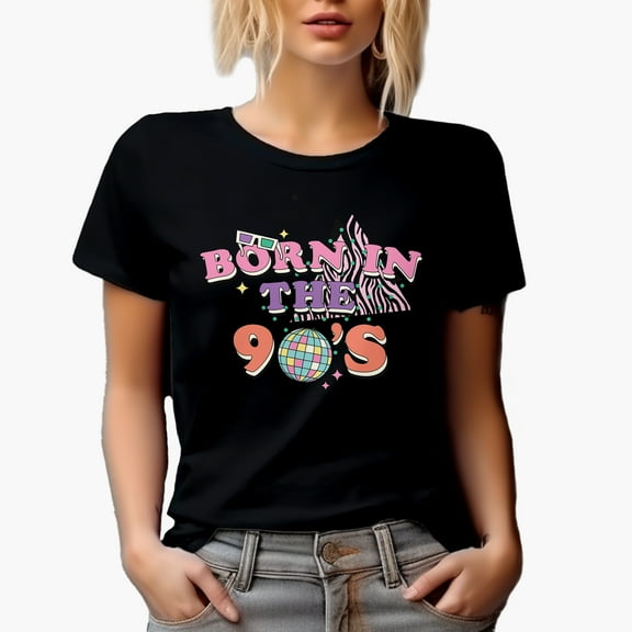 Born in the 90s, Retro Millennial Art Merch Gift, Black T-Shirt, Small