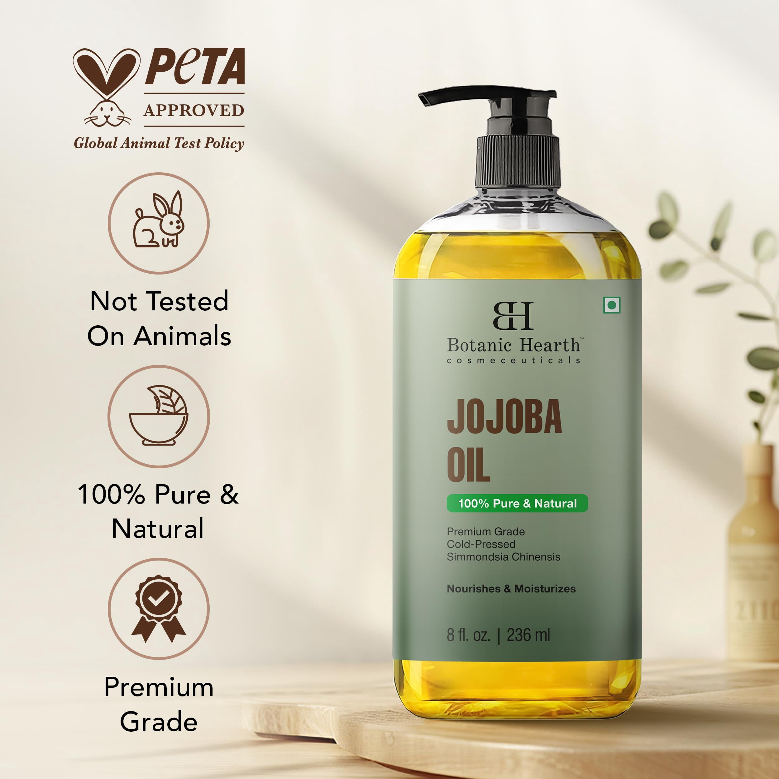 Botanic Hearth Jojoba Oil (8 fl oz) | 100% Pure & Natural, Cold-Pressed, Lightweight Moisturizer for Skin, Hair, Face, Scalp & Nails | Non-Greasy, Hexane-Free, Premium Grade Oil
