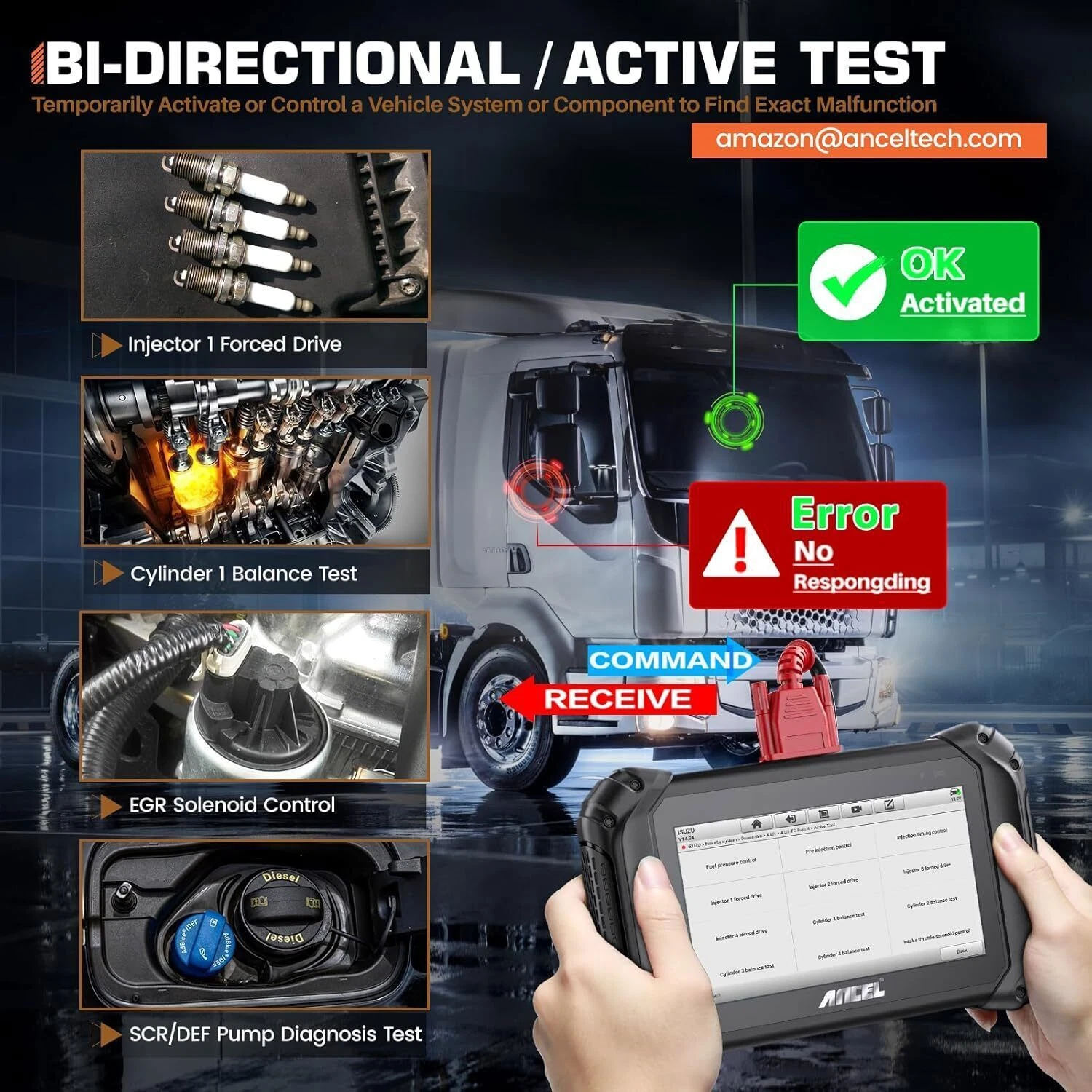 ANCEL V5 HD Diesel Heavy Duty Truck OBD2 Scanner Bi-Directional Full System Diagnostic Scan Tool Code Reader with 40+ Resets, D-P-F Regen for Truck & Commercial Vehicle