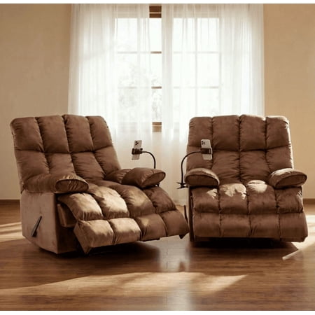 Alwalue 2 Pieces Manual Adjustable Oversized Recliner Chair with Phone Holder, Extra Large Recliner for Heavy Duty Adults 400lbs, Big Man Recliners for Living Room, Nursery, RV
