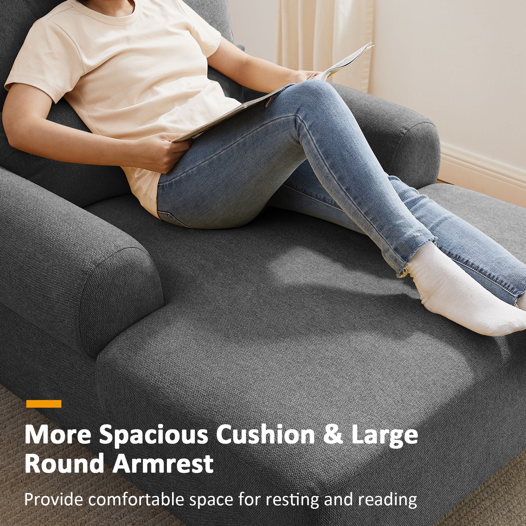 Condemo Modern Linen Fabric Chaise Lounge Chair for Bedroom