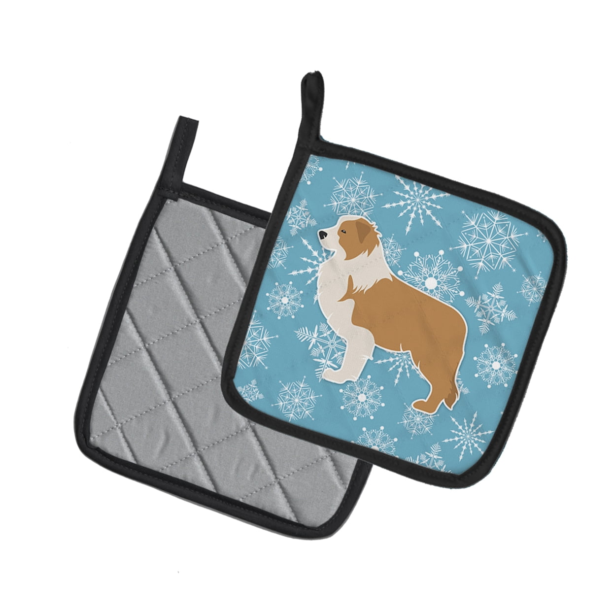 Carolines Treasures BB3522PTHD Winter Snowflake Red Border Collie Pair of Pot Holders , 7.5HX7.5W, multicolor