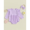 thumbnail image 2 of Bagilaanoe Newborn Baby Girl Rompers Long Sleeve Bodysuit + Headband 3M 6M 9M 12M Infant Fall One Piece Jumpsuit, 2 of 9