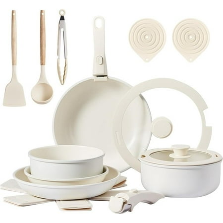 All-in-One Nonstick Kitchen Set, 19 Pieces Pots, Pans, Lids & Detachable Handle
