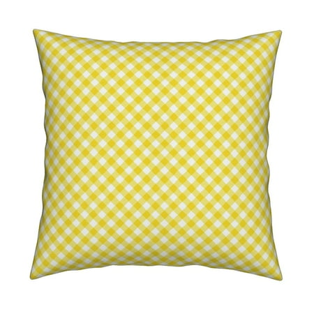 Yellow Gingham Hanging Letter - Yellow Gingham Bright Yellow Throw Pillow Cover w Optional Insert by Roostery