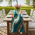 thumbnail image 4 of Teal Marble 108 Inch Table Runner, Modern Abstract Gold Fluid Art Farmhouse Dresser Scarf Cotton & Linen Tablerunner for Dining/Kitchen Island/Holiday Party Décor 13" x 108", 4 of 9