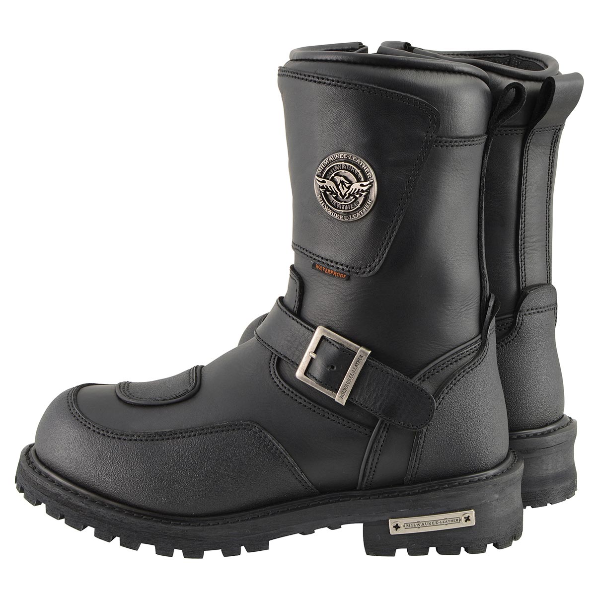 Milwaukee Leather MBM9071WP Men's Black 'Wide Width' 9-inch Waterproof Engineer Leather Biker Boots with Reflective Piping 11.5W - image 4 of 10