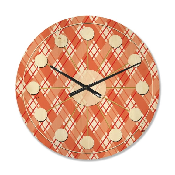Designart 'Checkered Retro Pattern I' Mid-Century Modern Wood Wall Clock