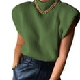 thumbnail image 1 of Wangsaura Women Short Sleeve High Collar Top Solid Color Top Sweater for Ladies, 1 of 5