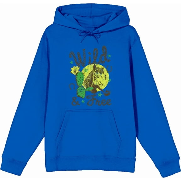 Wild and Free Western Icons Adult Blue Long Sleeve Hoodie-Medium