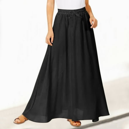 WILLBEST Robes Semi-Formelles Jupes Maxi pour Femmes Rég & Grande Taille Jupes Longues pour Femmes Jupe d'Été Fluide Évasée Élastique Taille Haute Tendance