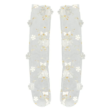 

1 Pair Embroidery Summer Gauze Socks Breathable Stockings Flower Stack Socks