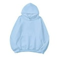 thumbnail image 3 of Wangmeiwg Women's Sweatshirts Women's Solid Letter Print Loose Fit Hooded Sweatshirt Long Sleeve Drop Shoulder Pullover Top with Front Pocket Light Blue S, 3 of 4