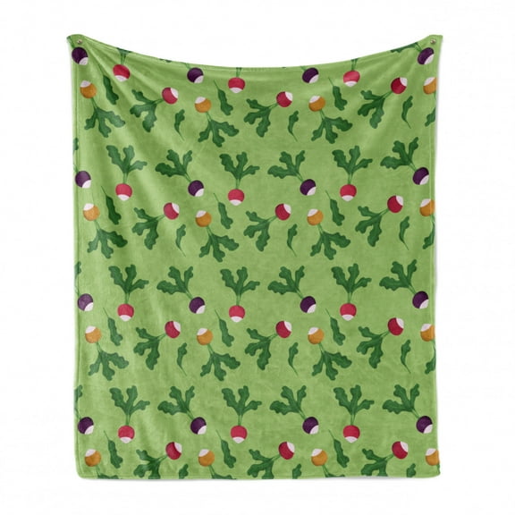 Vegetable Soft Flannel Fleece Blanket, Pattern of Colorful Radish Along Leaves Fresh Raw Healthy Illustration, Cozy Plush for Indoor and Outdoor Use, 50" x 70", Green and Multicolor, by Ambesonne