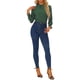 thumbnail image 2 of Blusa impresa de manga larga con cuello simulado y fruncido para mujer INSPIRE CHIC en verde oscuro, talla S, 2 of 6