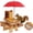 Red, variant on XYADX Squirrel Picnic Table Feeder with Umbrella, Wooden Corn Cob Holder for Outdoor Garden