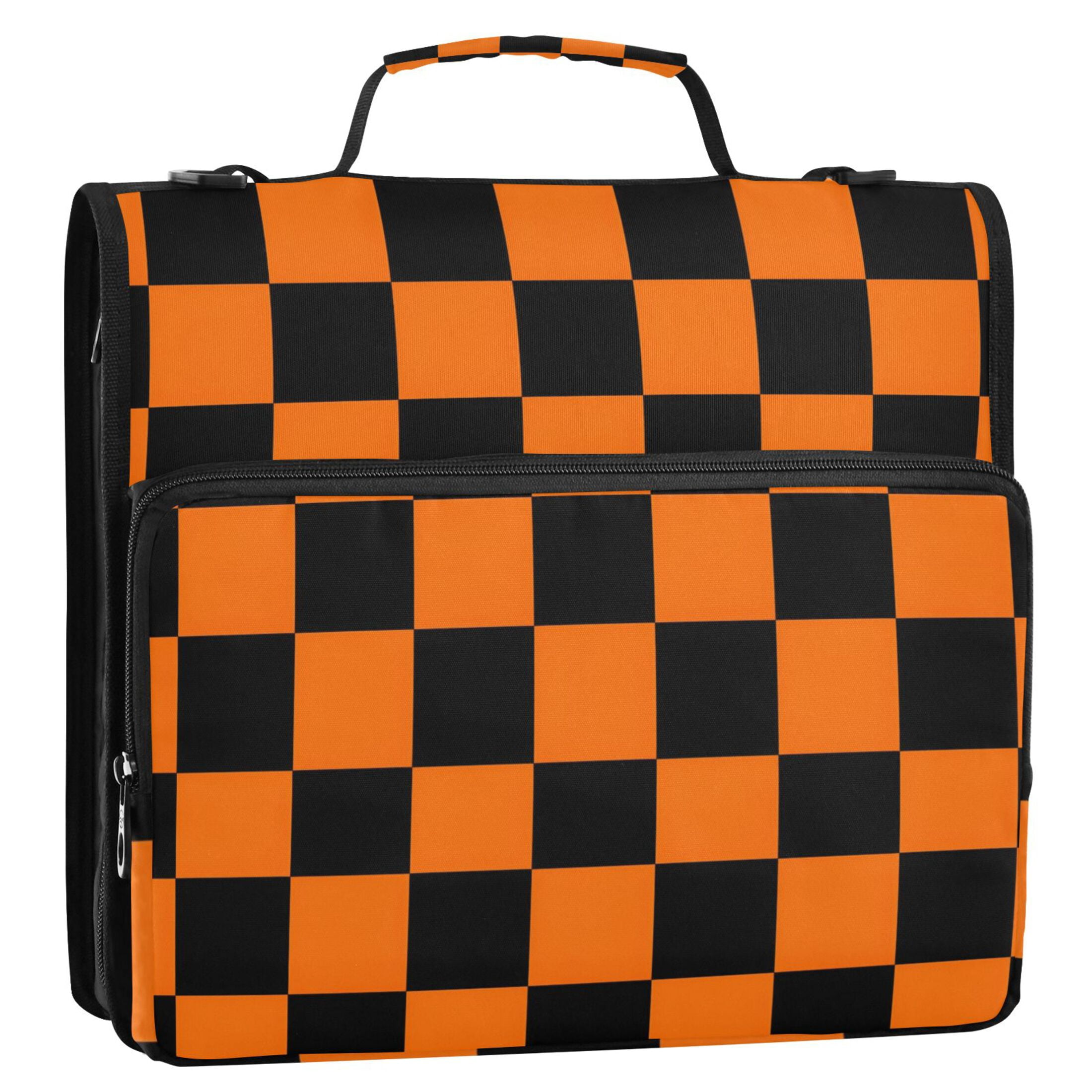 ALAZA Zipper Binder Orange Checkered Grid Pattern 3 Ring Trapper Keeper File Folder Organizer Bag