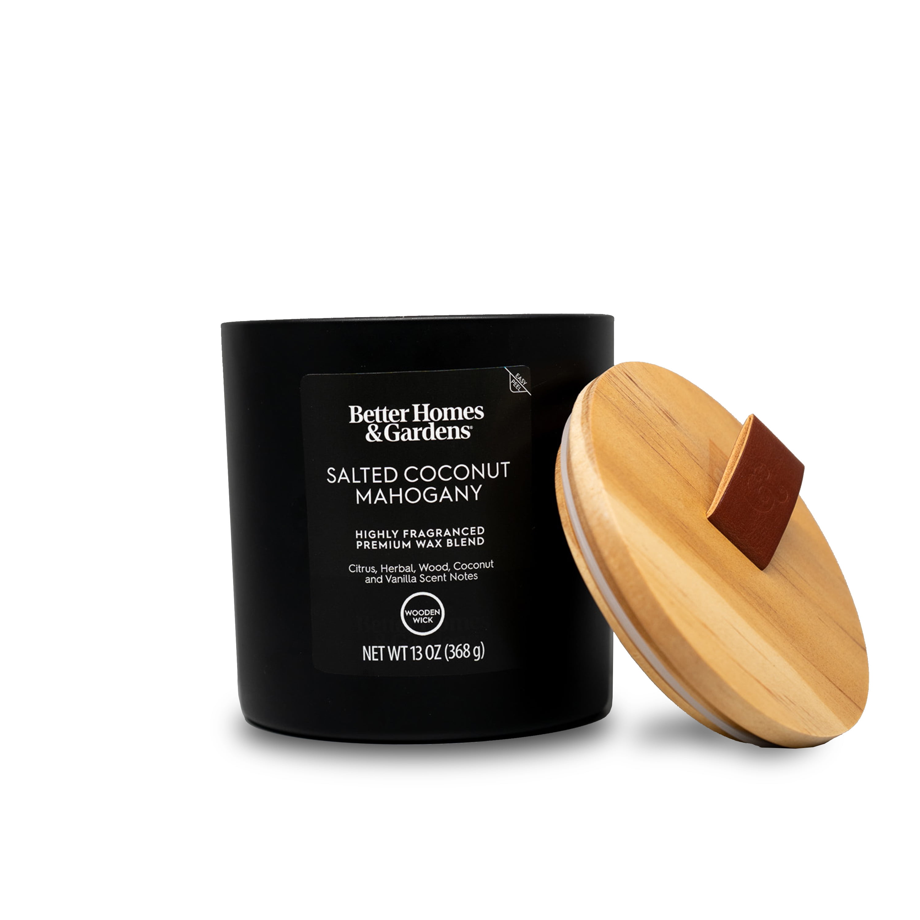 (4 pack) Better Homes & Gardens 13oz Salted Coconut Mahogany Scented Wooden Wick Jar Candle