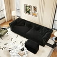 thumbnail image 3 of Convertible Sleeper Sofa Bed 3-in-1 King Size Velvet Tufted Design with Movable Ottoman Chaise Lounge for Small Spaces Black, 3 of 9