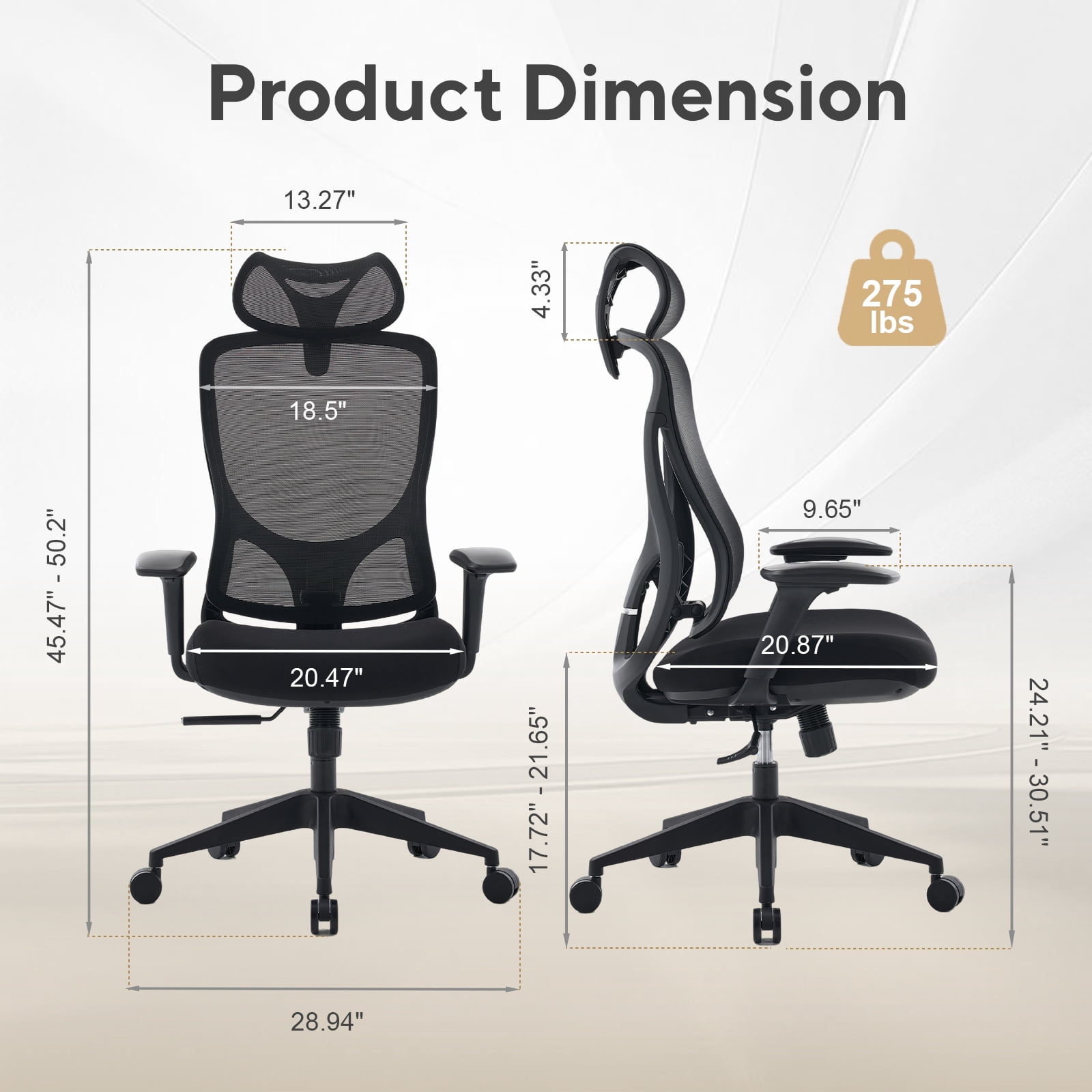 Nouhaus Apertura Ergonomic High Back Office Chair, Mesh Desk Chair with 3D Armrests and Dynamic Lumbar Support, Black