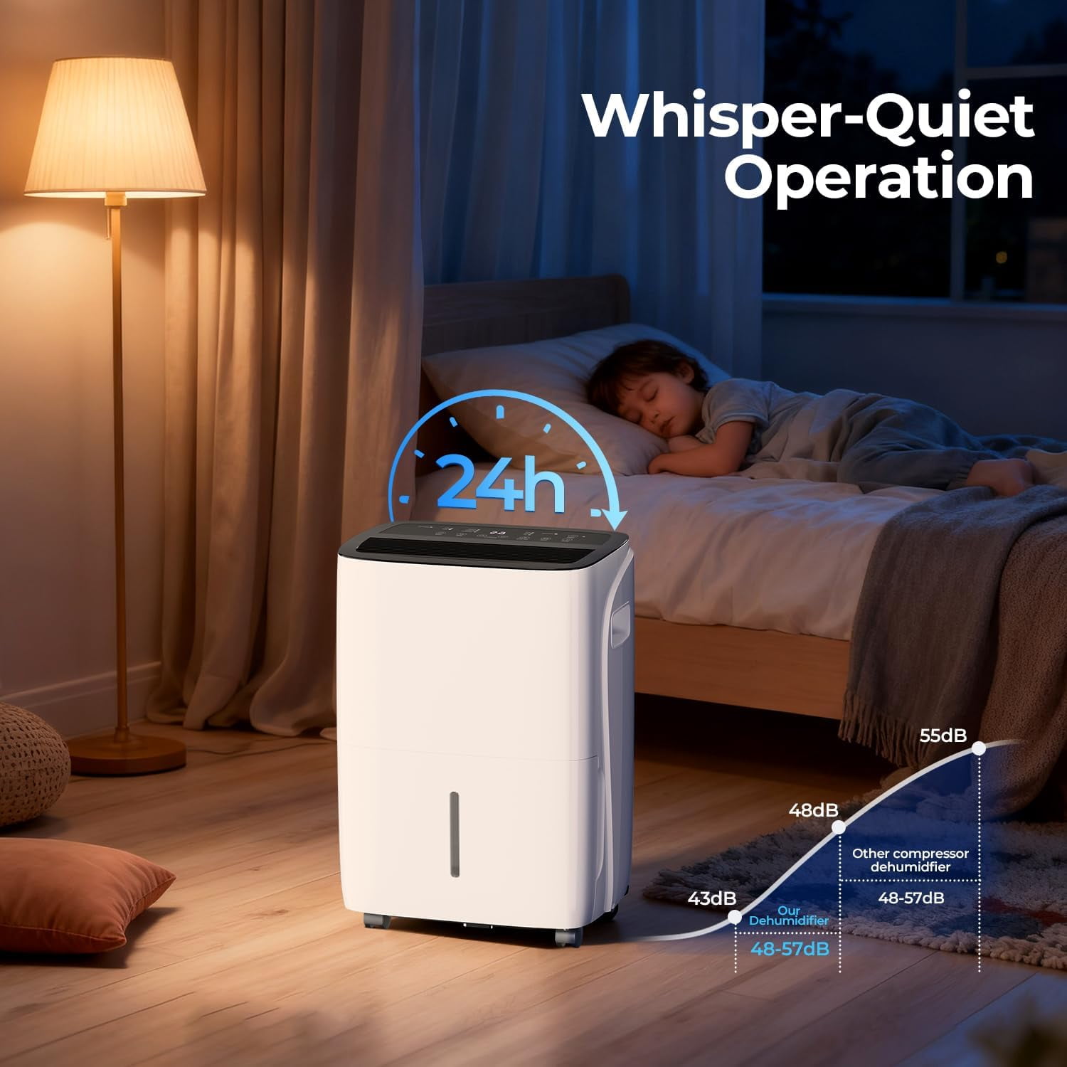 80 Pint Dehumidifier for Basement and Home, Covers up to 3000 Sq. Ft Rooms, High-Efficiency Compressor Dehumidifier with Drain Hose and 1.05 Gallons Water Tank, Auto Shut-Off, 24HR Timer