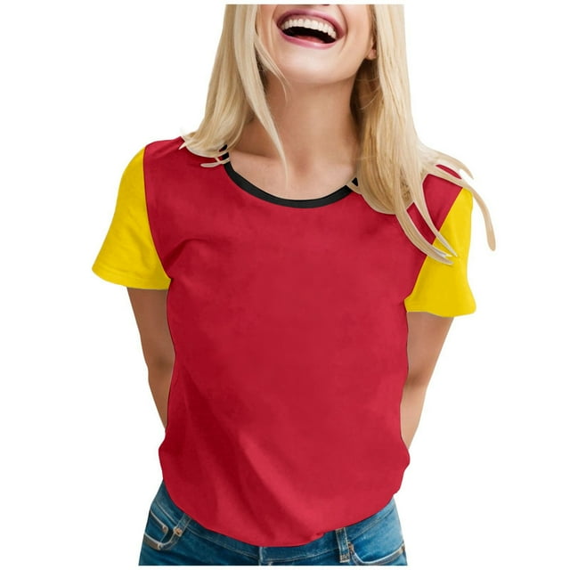 TSADFHJI Débardeurs Blancs pour Femmes, Mode Féminine, Imprimé Coloré, Col Rond, Manches Courtes, T-Shirt Décontracté, Rouge Melon D\'eau