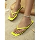 thumbnail image 2 of 1pair Women's Black Square Toe Flat Slipper, Summer/Beach Style, Trendy Flat Sandals With Toe Ring, 2 of 4