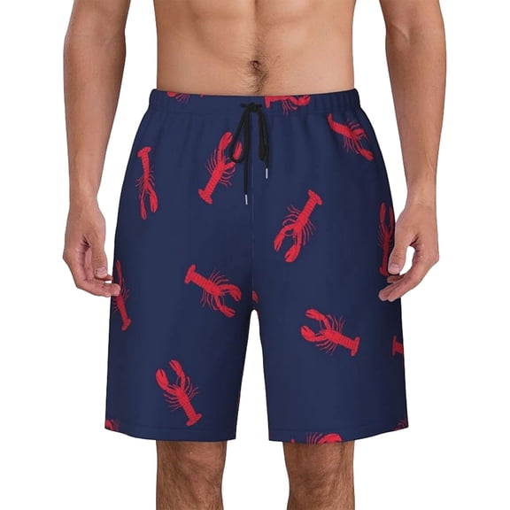 Athletic Shorts Men Lobster Print Casual Loose Fit Straight Leg Sweat Shorts Men