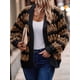 thumbnail image 4 of Suéter de Invierno de Punto Holgado con Rayas y Mangas Farol para Mujer, Moda de Otoño Marrón Negro S, 4 of 10