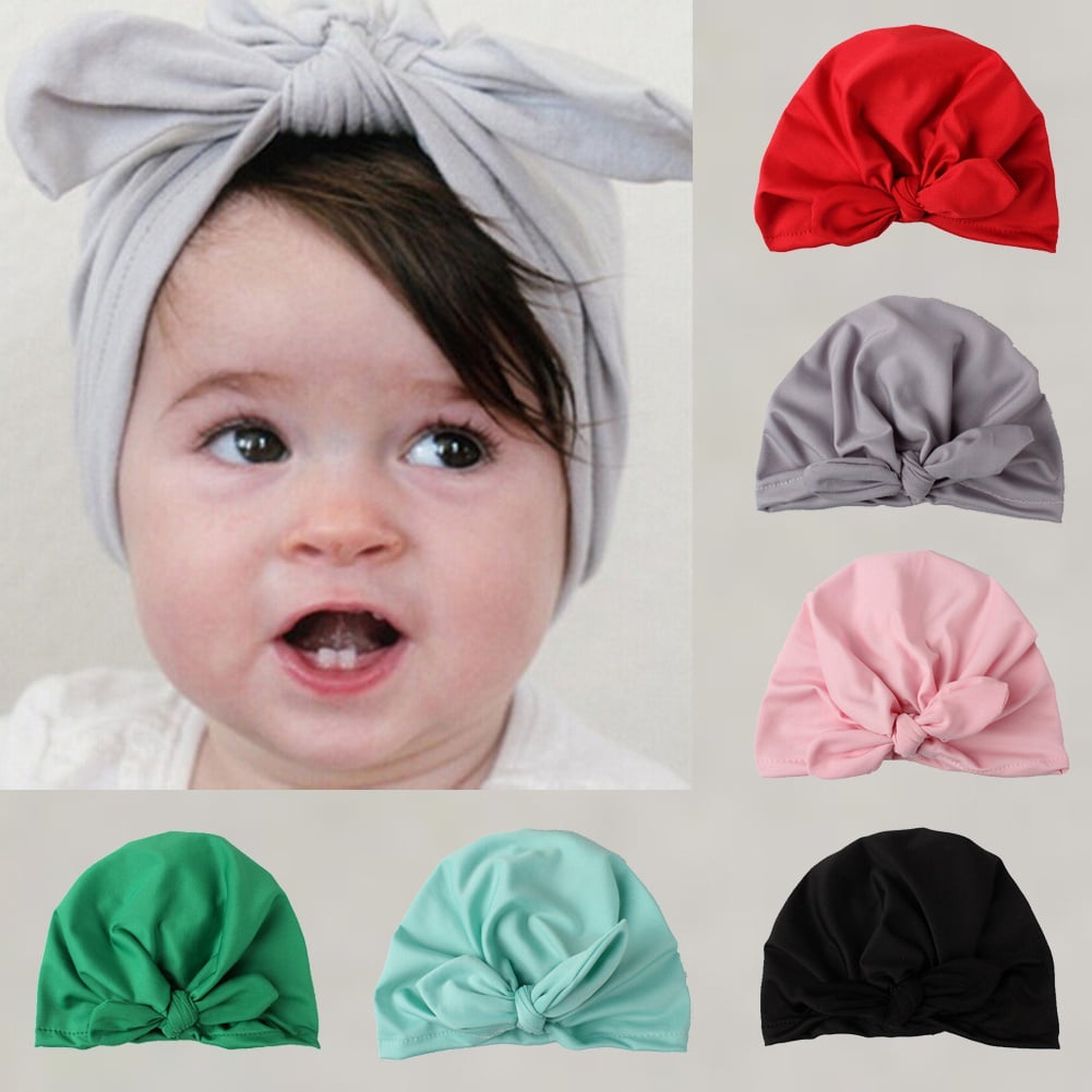 Baby Toddler Girls Cute Shiny Sequin Bowknot Turban Hat Stretchy Beanie Cap 