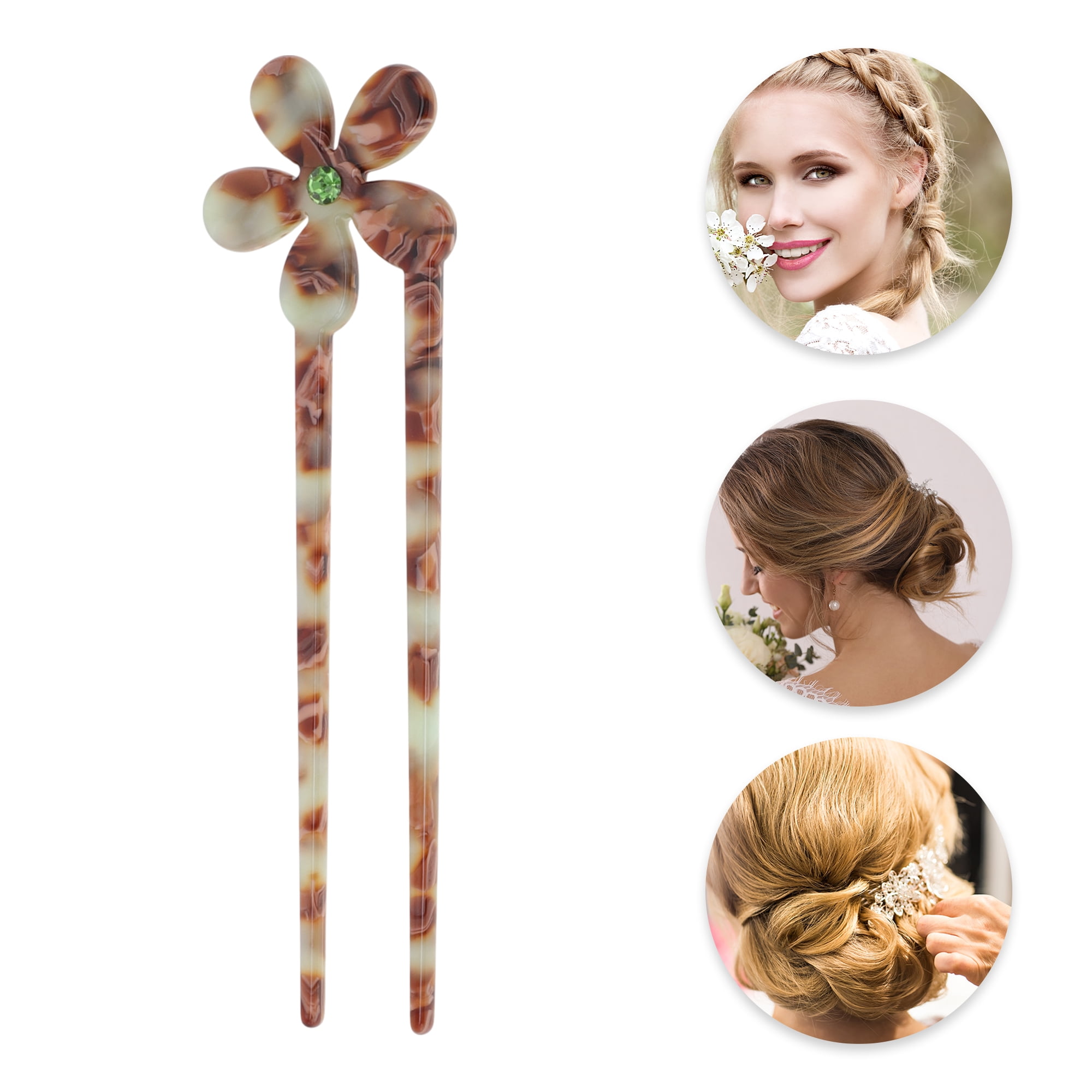 Unique Bargains Comfortable No Slip  Five-petal Flower Chignon Pin for Women 1 Pc Brown, Green
