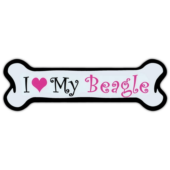 Pink Dog Bone Shaped Magnet - I Love My Beagle - Cars, Trucks, Refrigerators