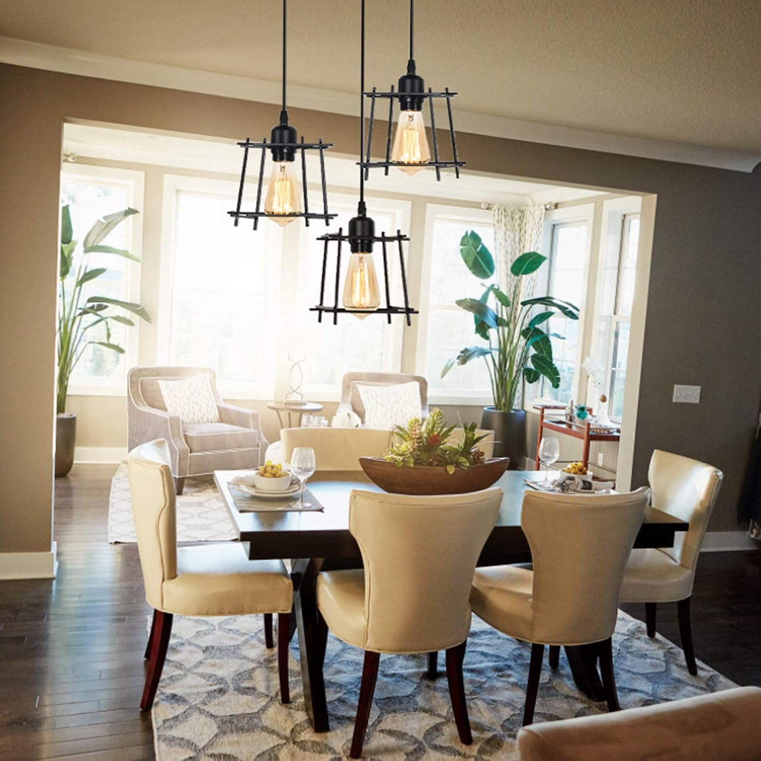 Oumilen Vintage 3 Lights Ceiling Pendant Lights Black