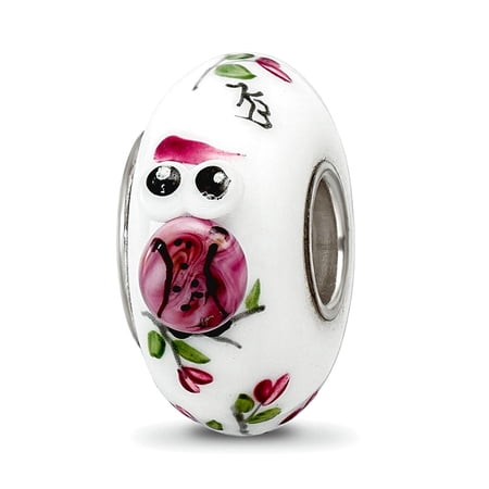 14.6mm Ster.silver Reflections Hand Painted Two Hoots For You Fenton Glass Bead Charm Pendant Necklace