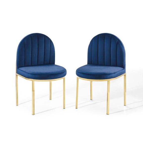 Modway Isla 18" Velvet Dining Side Chair in Gold and Navy (Set of 2)