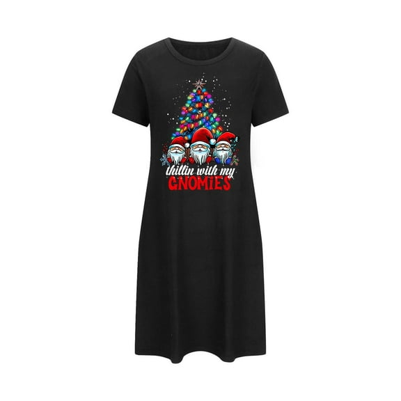 Tao Tao Women Nightgowns Christmas Graphic Prints Short Sleeve Pullover Soft Round Neck Sleepshirts Pajamas For Ladies Black S