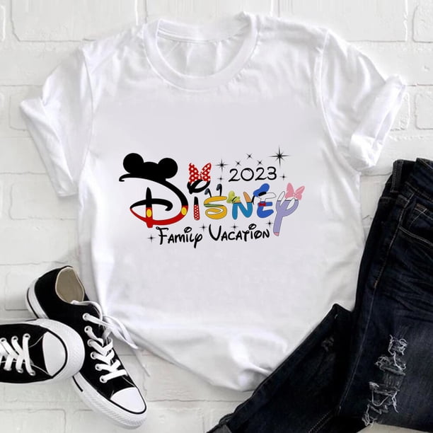Disney Mickey Minnie Aesthetic Ropa Mujer 2023 New Fashion Family Vacation T Shirts Women Summer Harajuku Casual Girls TopsKids-3T(1pc) Gao Jinjia LED