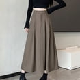 thumbnail image 4 of HVOBTTY Womens Pleated Long Skirts, Summer Skirt for Women, Womens Casual Solid Color Elastic Waist Flared Lightweight Loose Daily Midi Pleated Skirt Coffee, L, 4 of 4