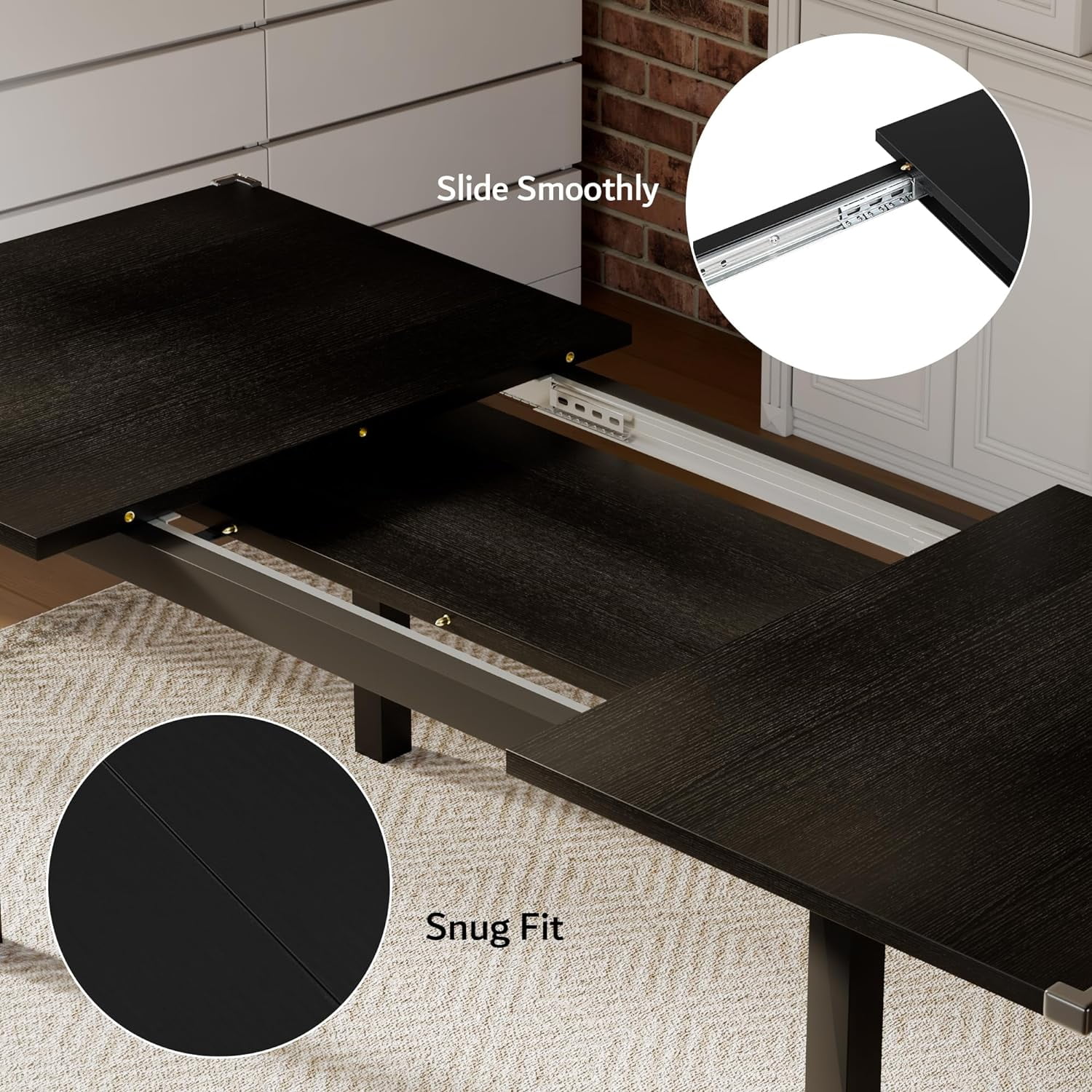 iPormis 63" Extendable Dining Table for 4-8, Square Wooden Dining Room Table with Metal Base, Modern Extendable Table for  Small Kitchens, Dining Office Areas, Black