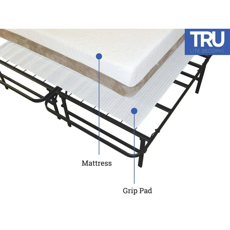extra strong non-slip mattress grip pad - keeps all mattress types secure  and safe - ideal for platform bed frame or futon mattress - easy, simple  fit - tru lite bedding 